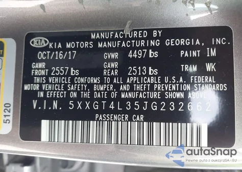 2018 Kia Optima Lx из США, поврежденный, VIN 5XXGT4L35JG232662